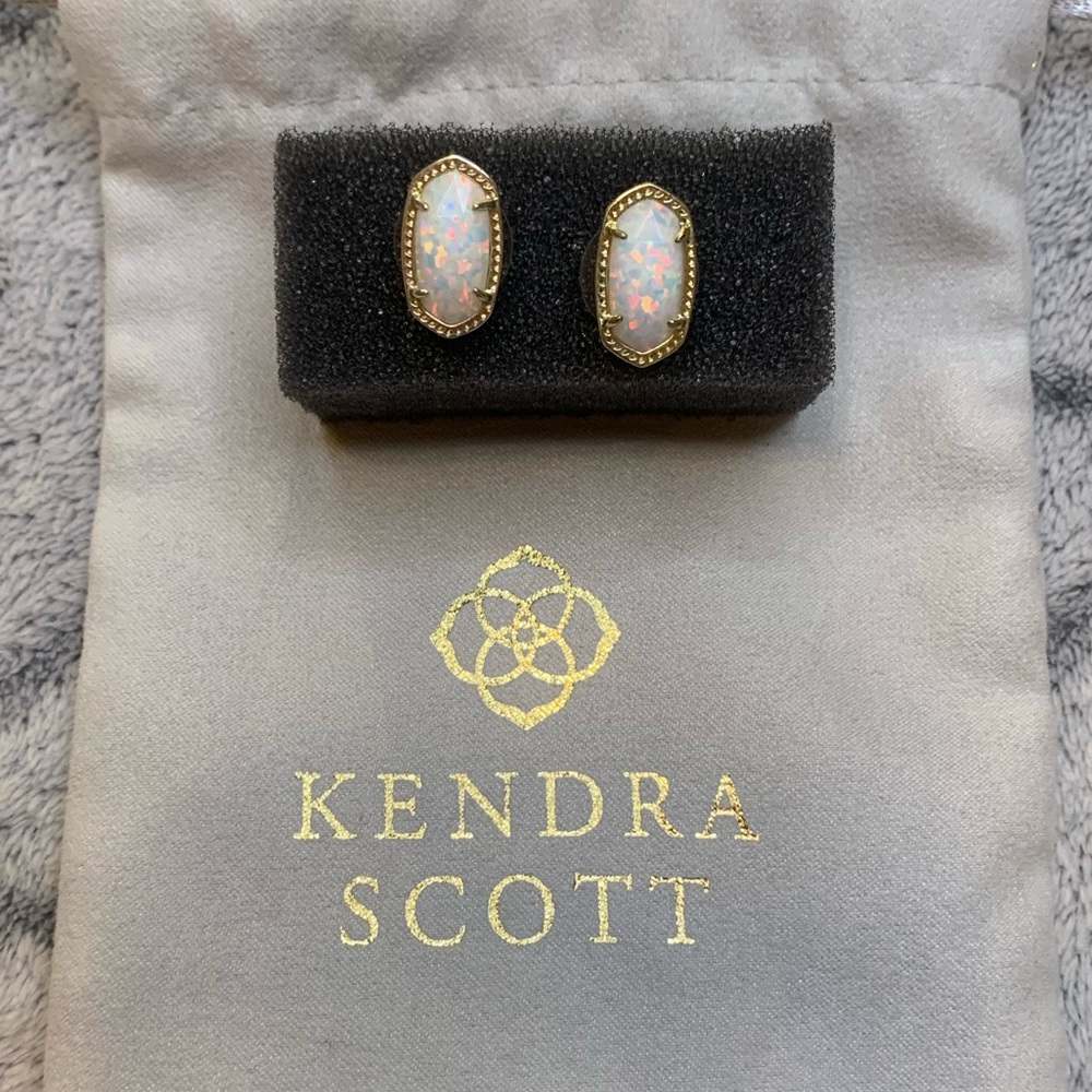 Kendra Scott White Kyocera Opal Gold Earrings